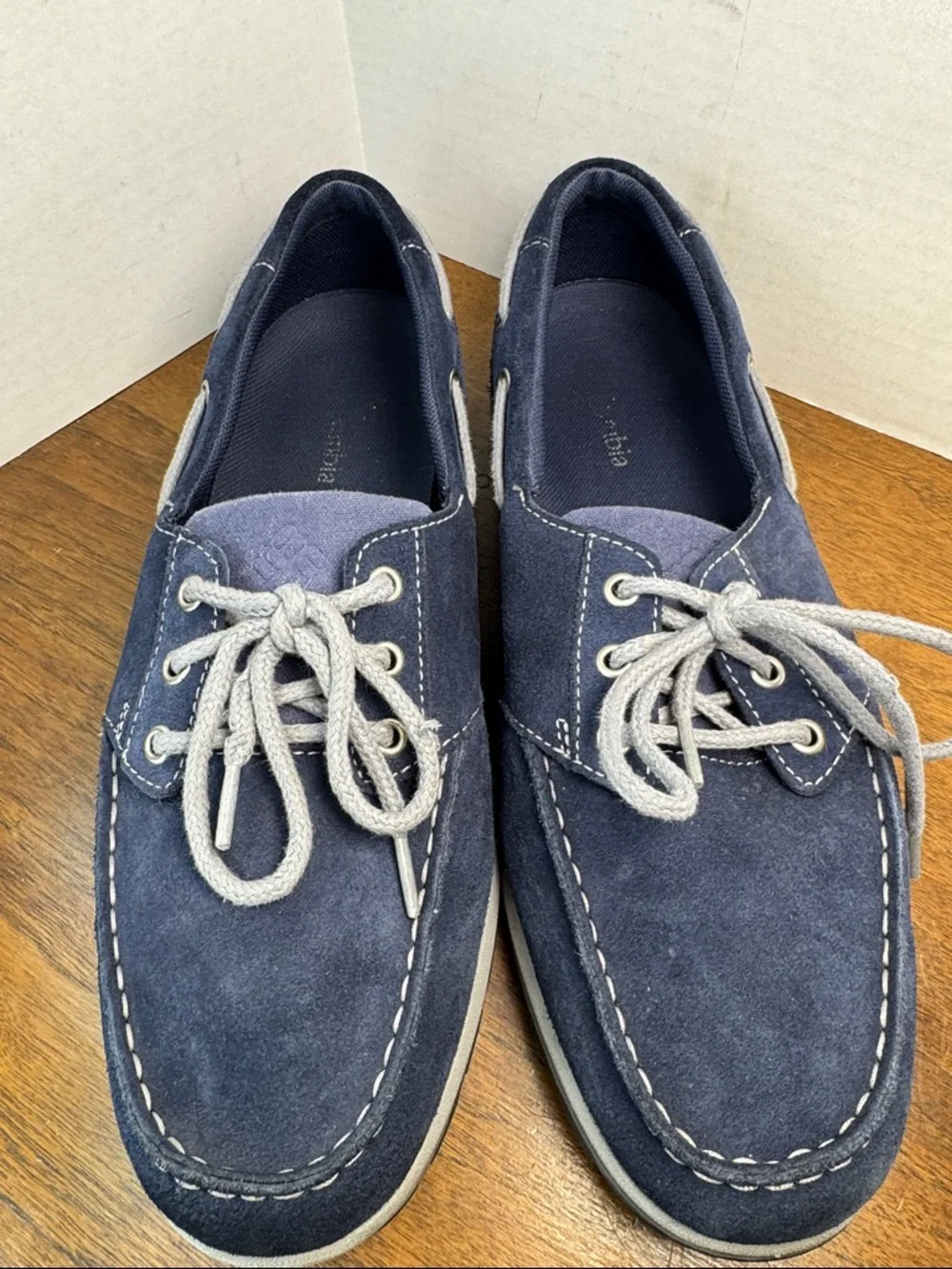 Columbia Mens Navy Suede Boat Deck Shoes Loafers, Gray Laces, sz 13